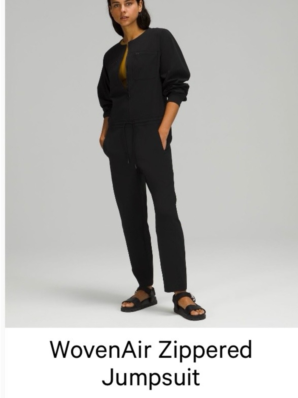 Lululemon Woven air Women's Long-Sleeve Black Zip-Front Utility Jumpsuit - Picture 6 of 6